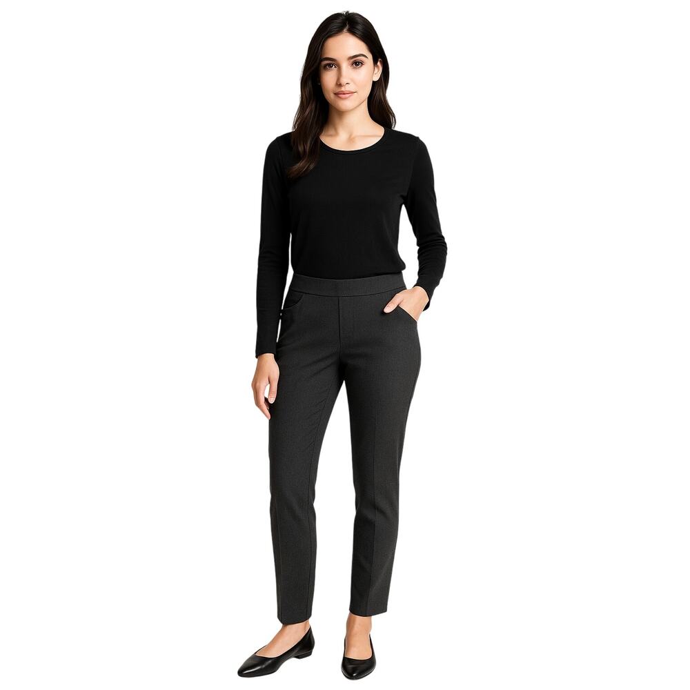 Chico’s 2R Gray Slim Ankle Pants – Stretch Workwear, Front Pockets